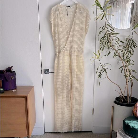 Zara Limited Edition Cream Pointelle Flowy Knit Jumpsuit Size L - Picture 4 of 10
